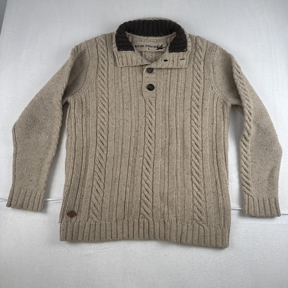 Rocha John Rocha Thick Chunky Cable Knit Fishermen Lambswool Blend Sweater Large